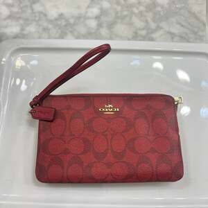COACH Double Zip Wristlet in Signature Canvas Miami Red